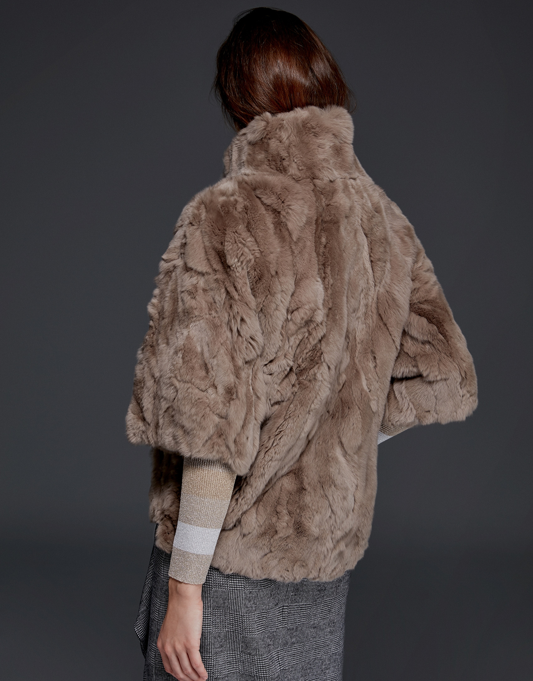 Chaqueta larga pelo conejo beige