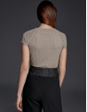 Gold-copper glitter ribbed knit sweater