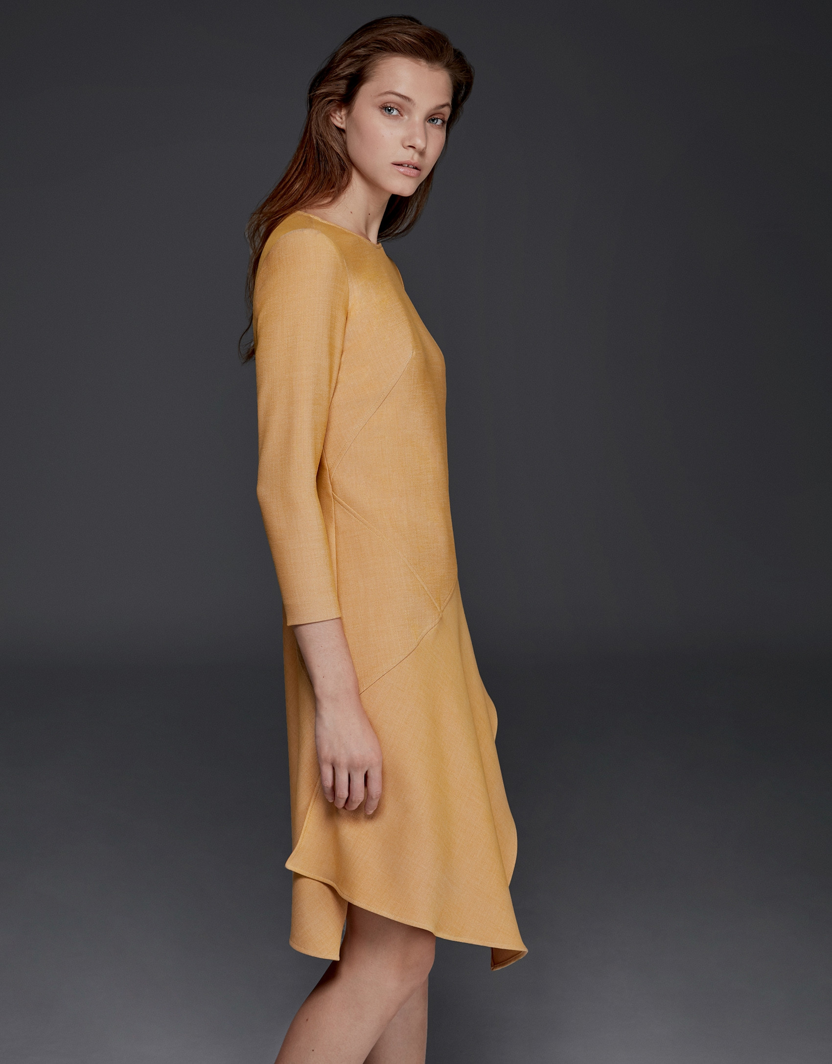 Camel knit asymmetric dress