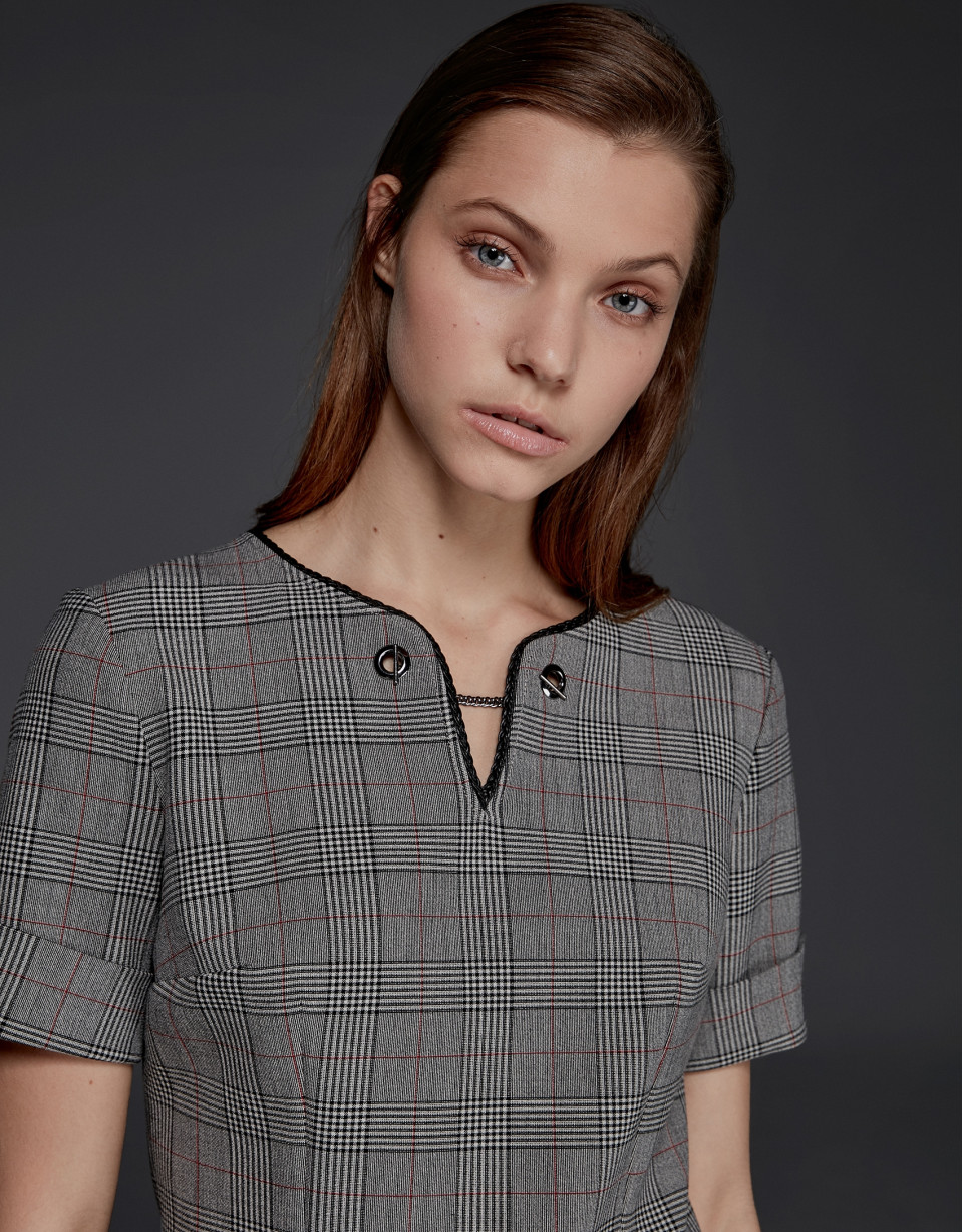 Gray checked, short-sleeved dress