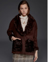 Chaquetón marrón doble faz con cuello de pelo