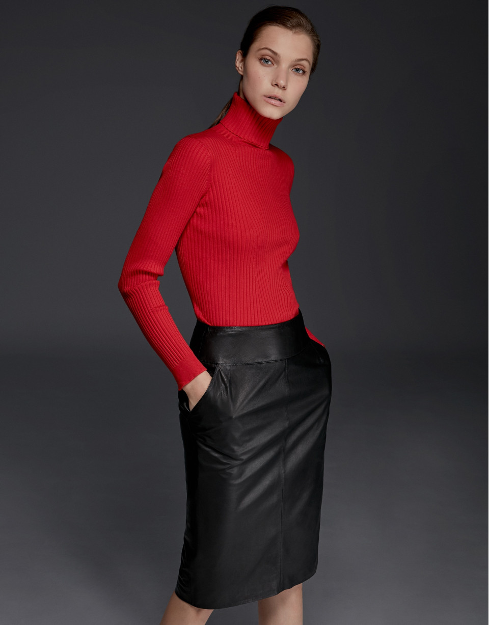 Black lambskin pencil skirt