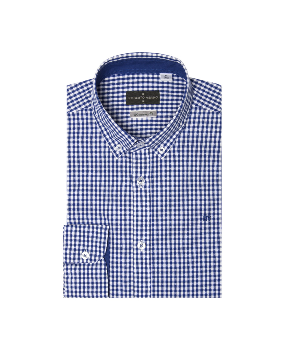 Camisa en vichy marino con fantasía blanca