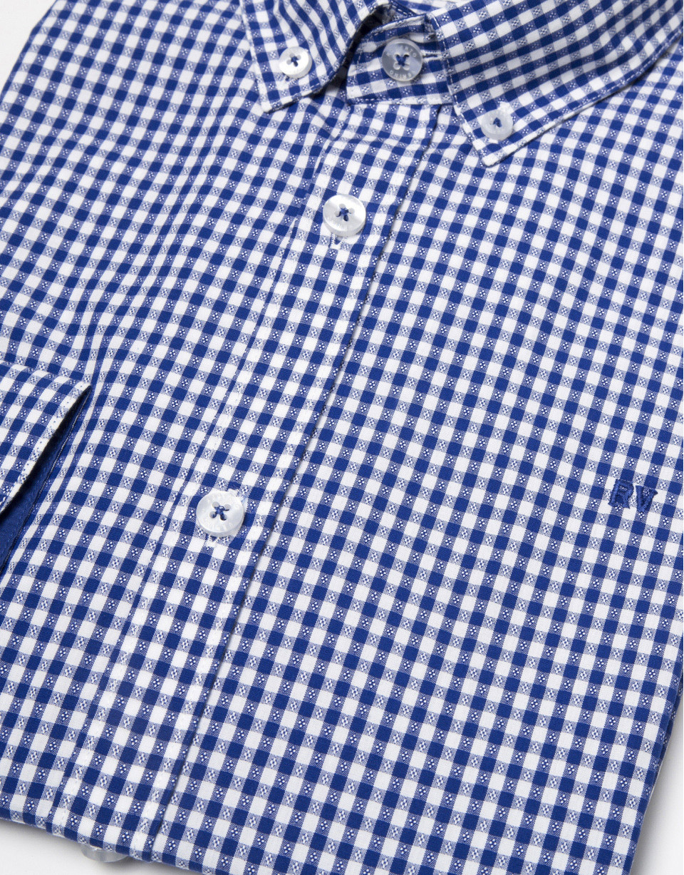 Camisa en vichy marino con fantasía blanca