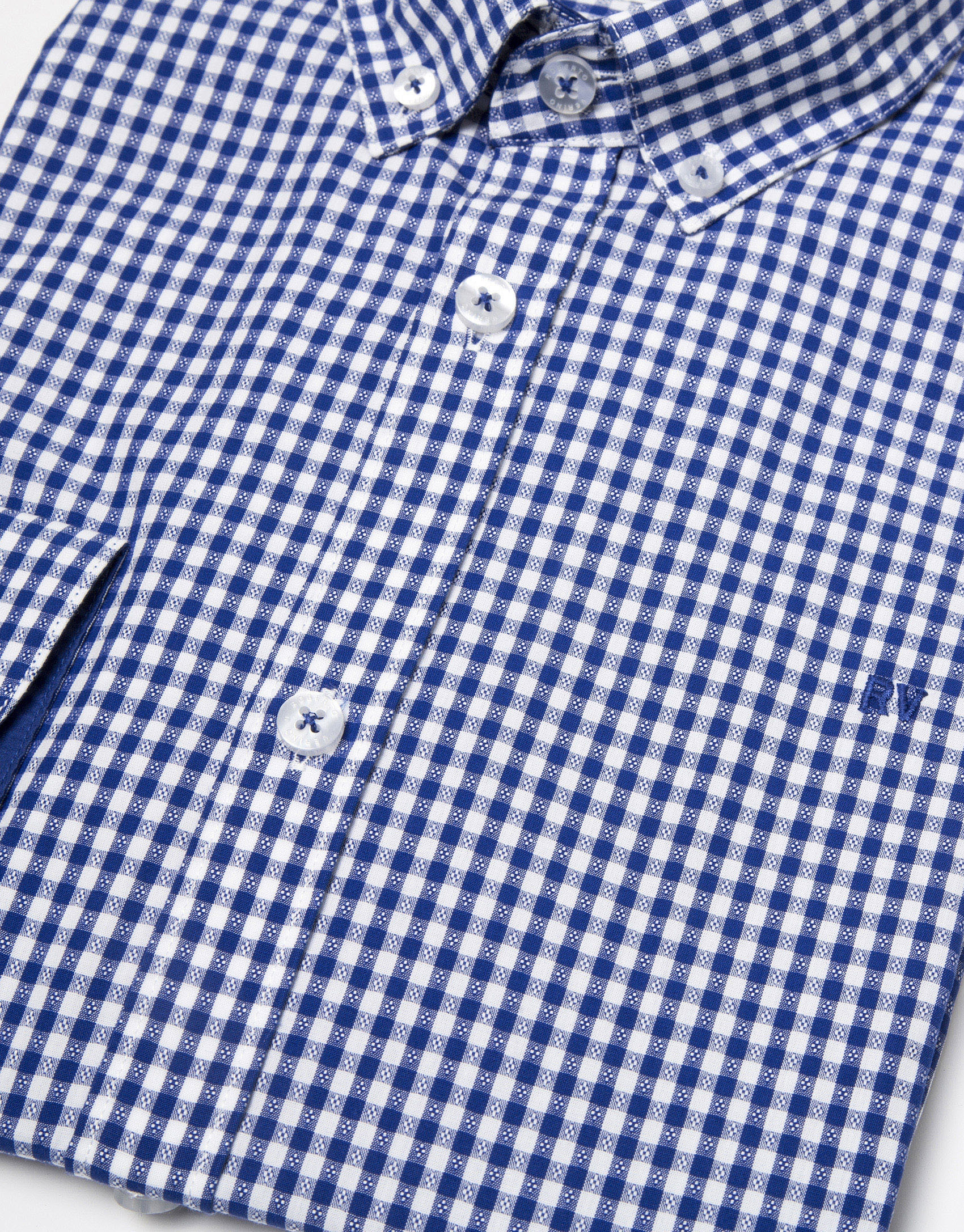 Camisa en vichy marino con fantasía blanca