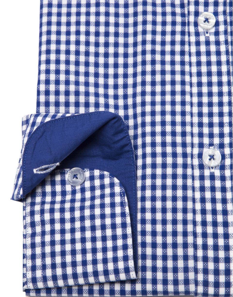 Camisa en vichy marino con fantasía blanca