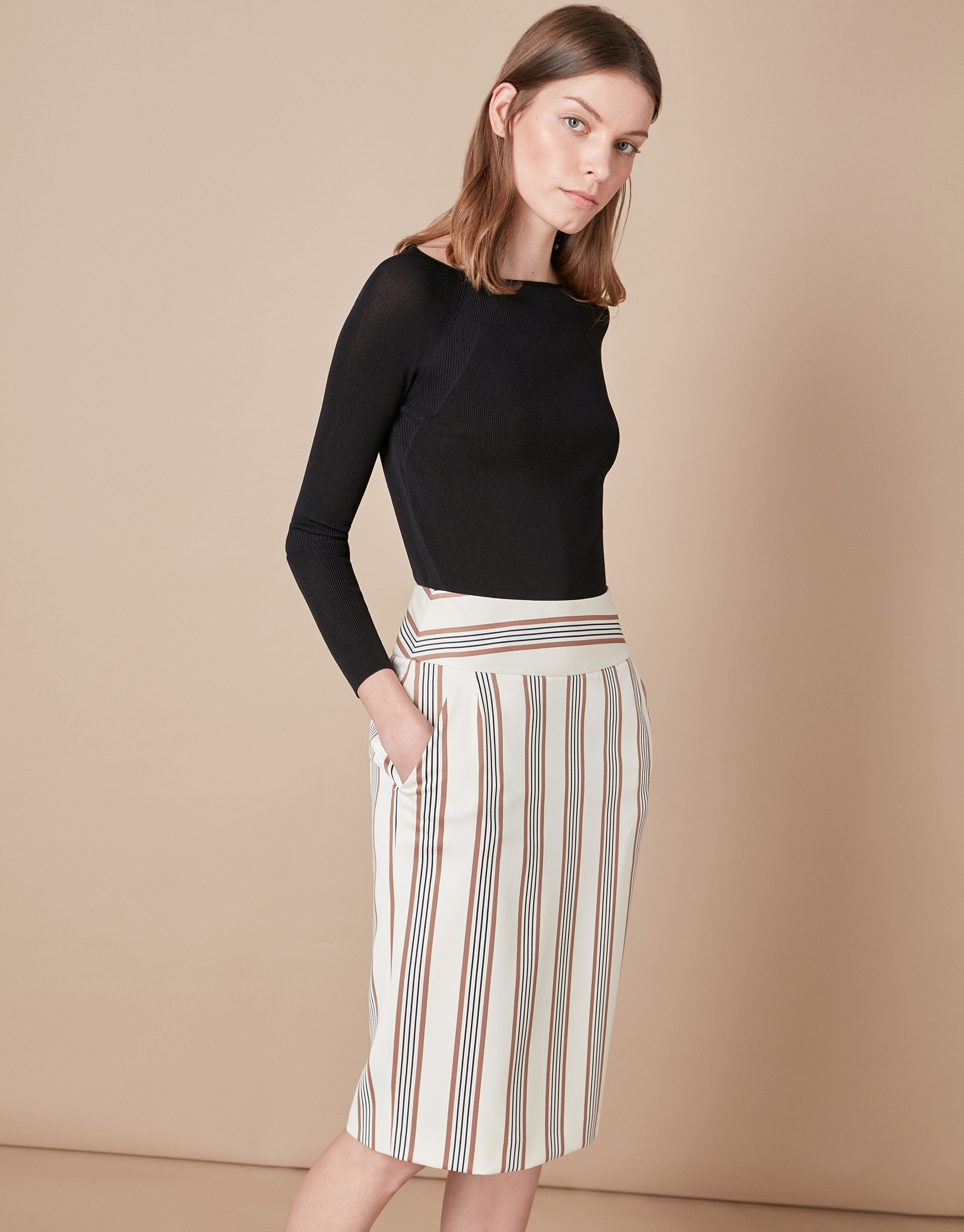 Striped sheath skirt