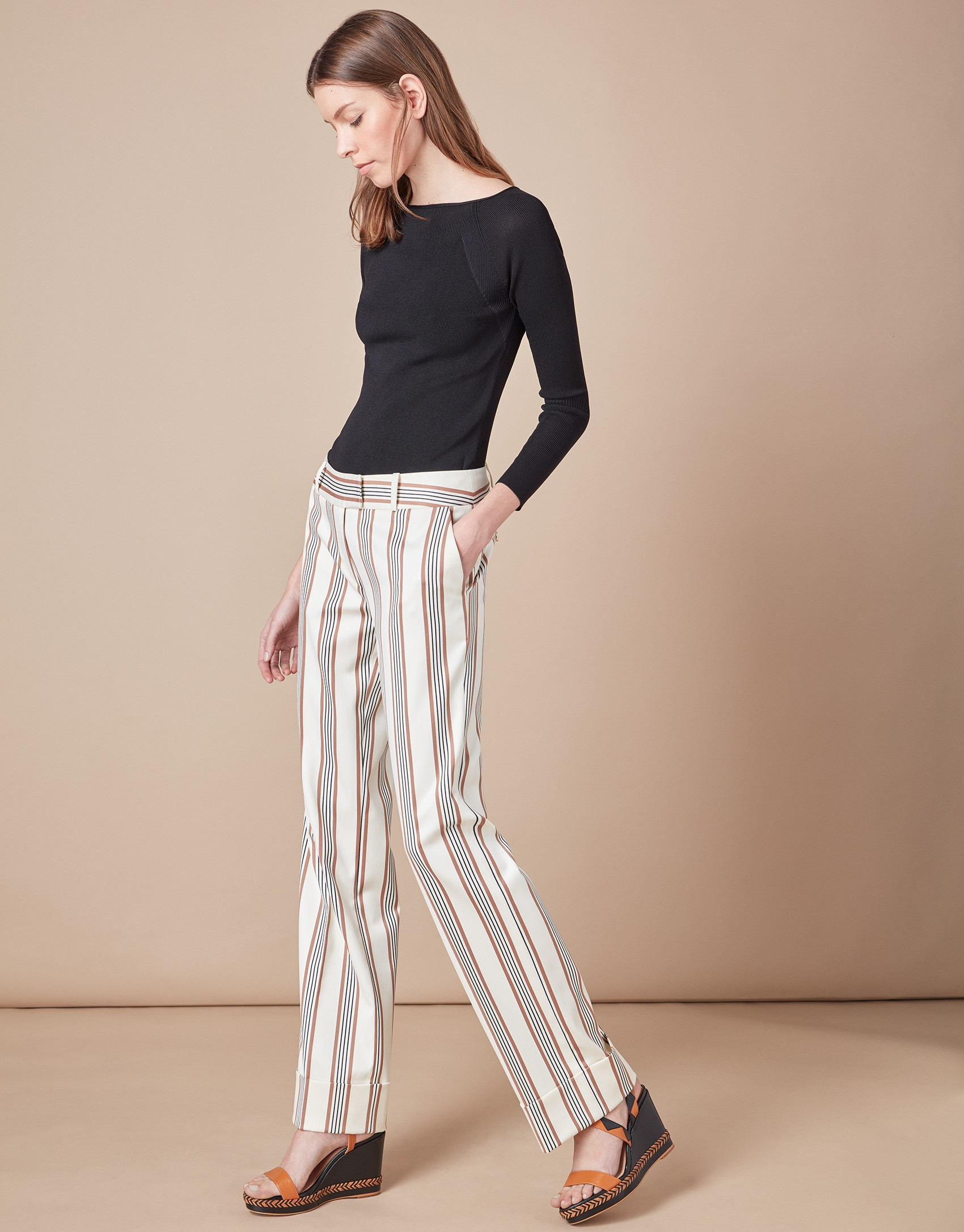 Beige striped, masculine cut, pants