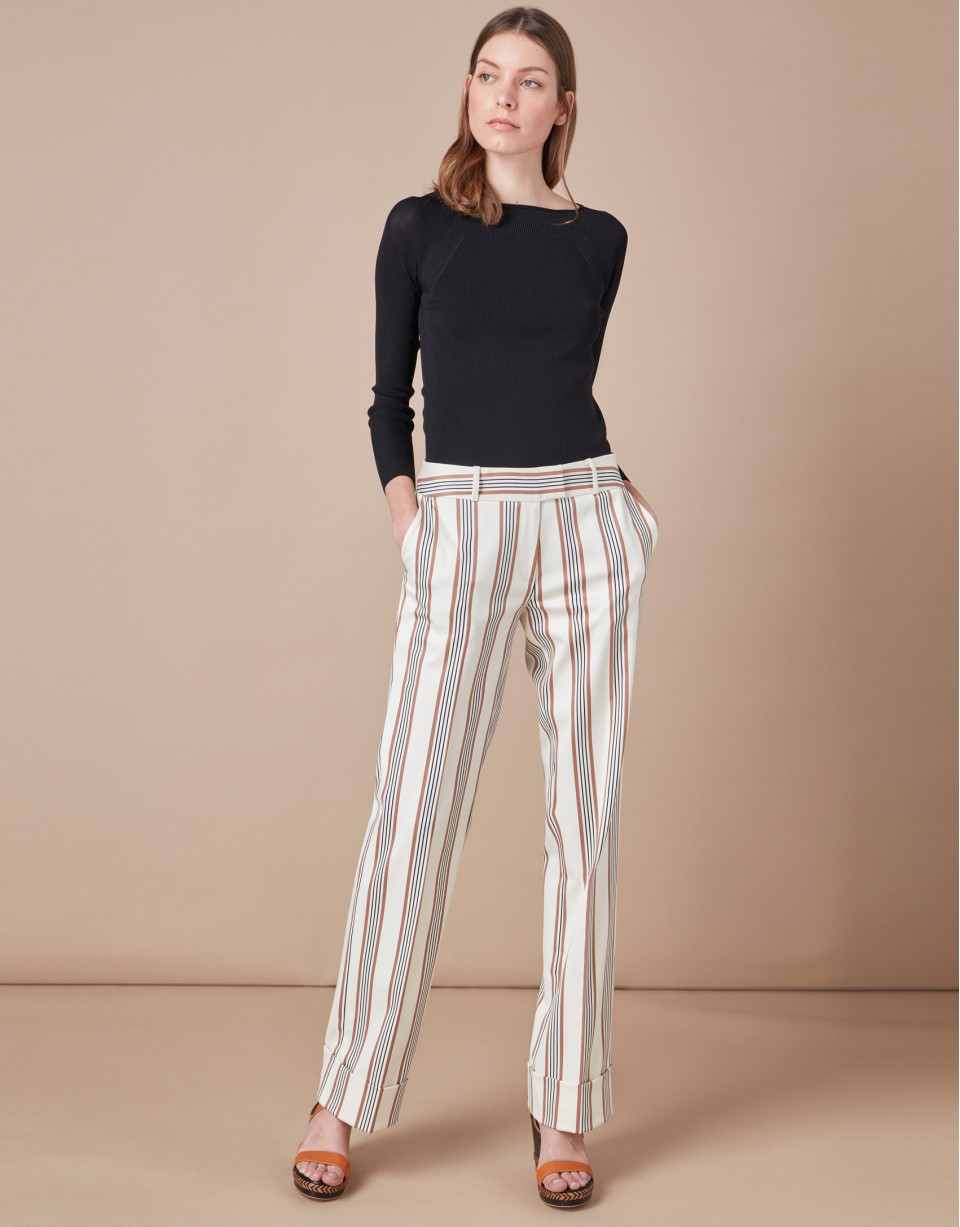 Beige striped, masculine cut, pants
