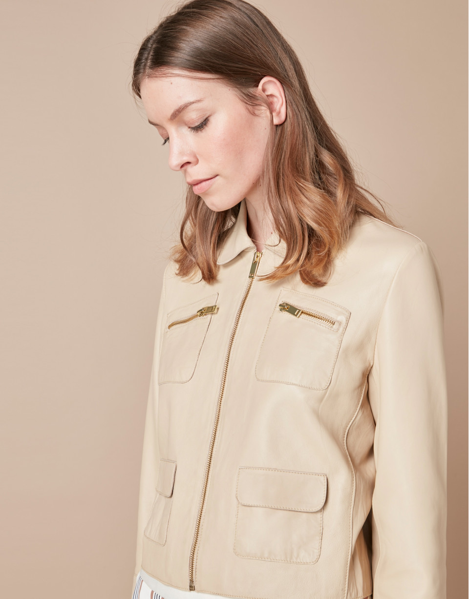Beige leather windbreaker