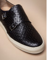 Monk deportivo cuero grabado azul