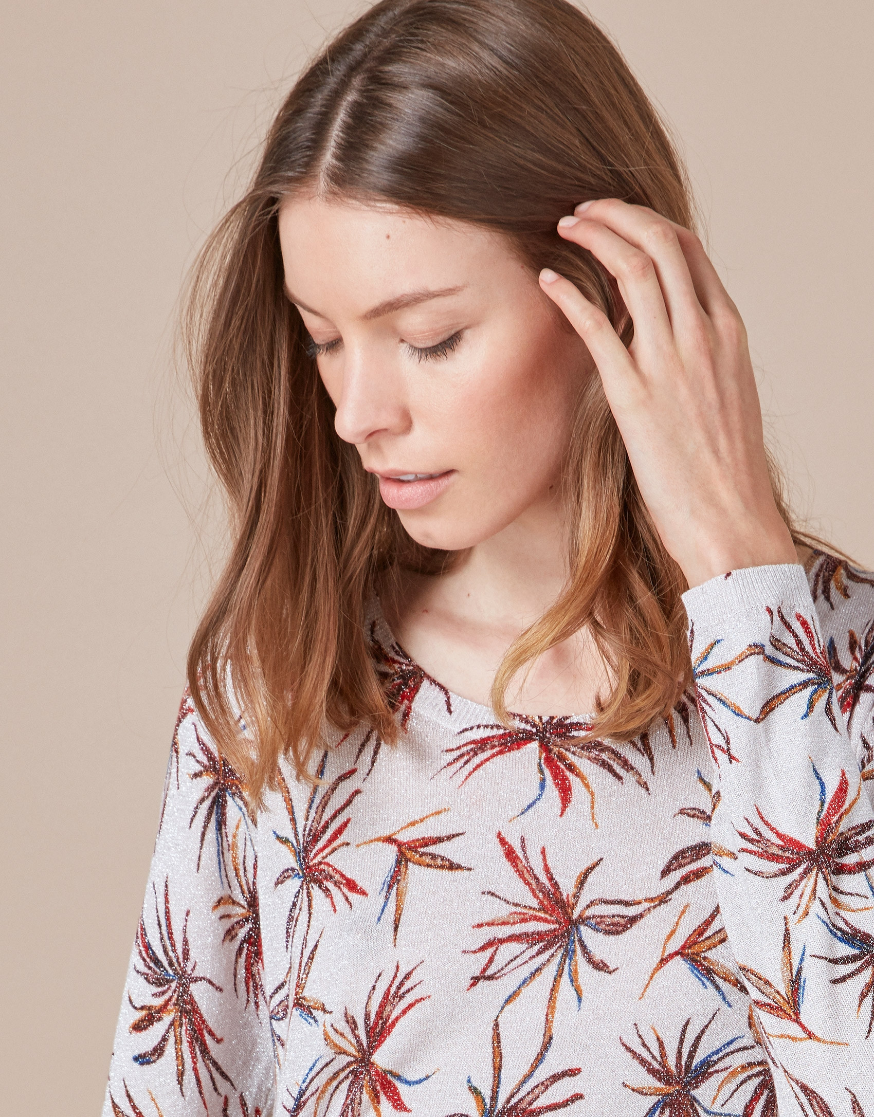 Red floral print t-shirt with glitter