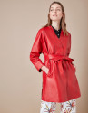 Red napa double-breasted coat