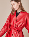 Red napa double-breasted coat