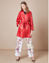 Red napa double-breasted coat