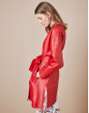 Red napa double-breasted coat