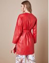 Red napa double-breasted coat