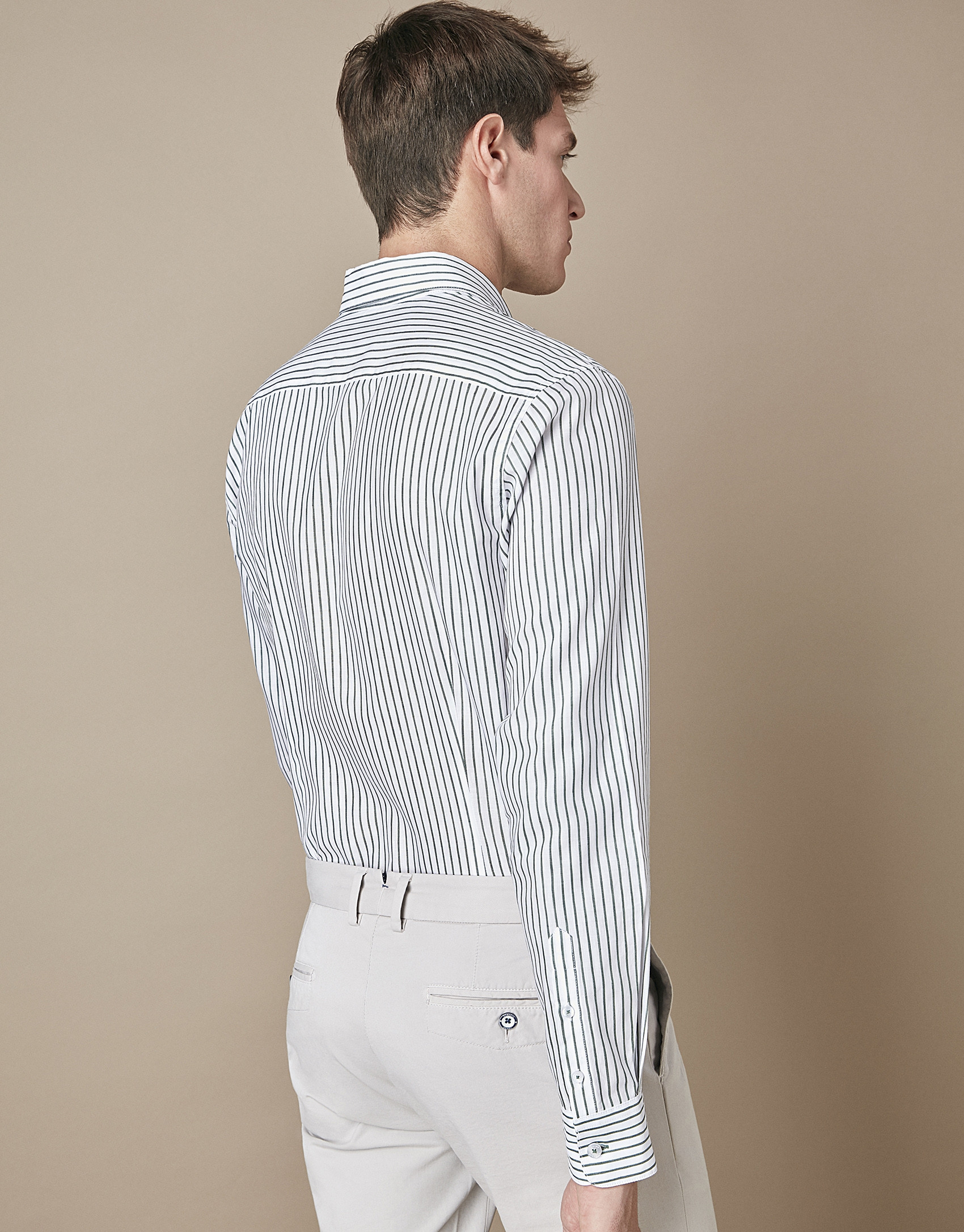 Khaki thin-striped sport shirt