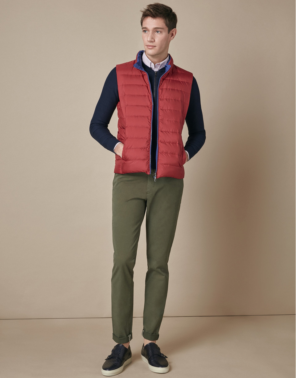 Red/blue quilted reversible vest