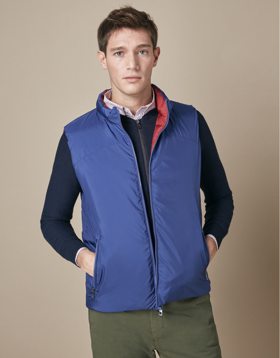 Red/blue quilted reversible vest
