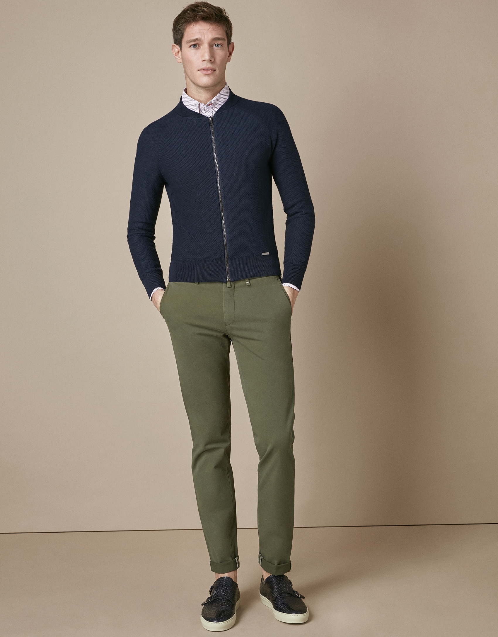 Navy blue tricot bomber jacket