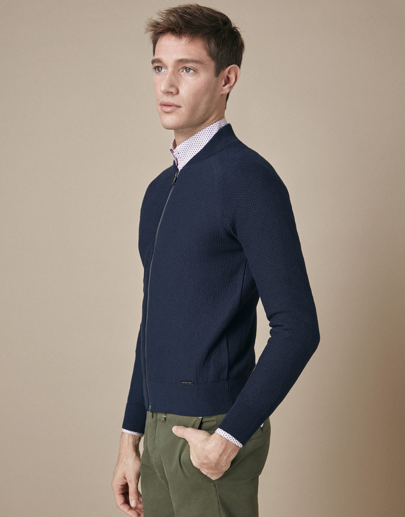 Navy blue tricot bomber jacket