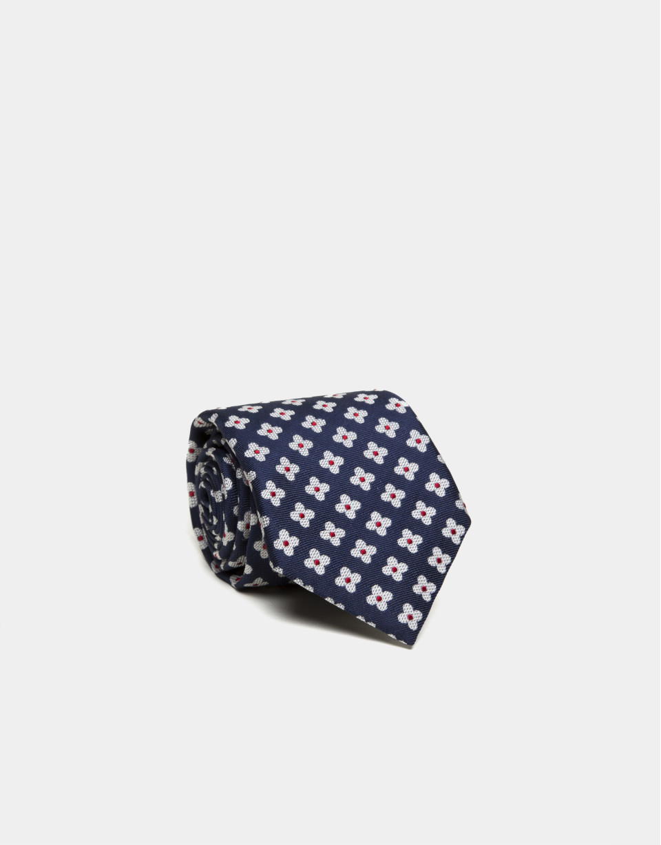 Navy blue silk tie with white daisies