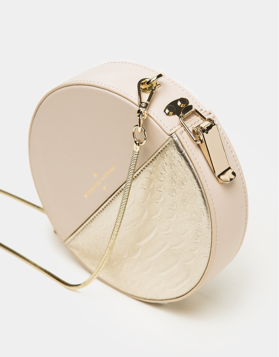 Round alligator embossed Cookie bag with Gold Chiaro