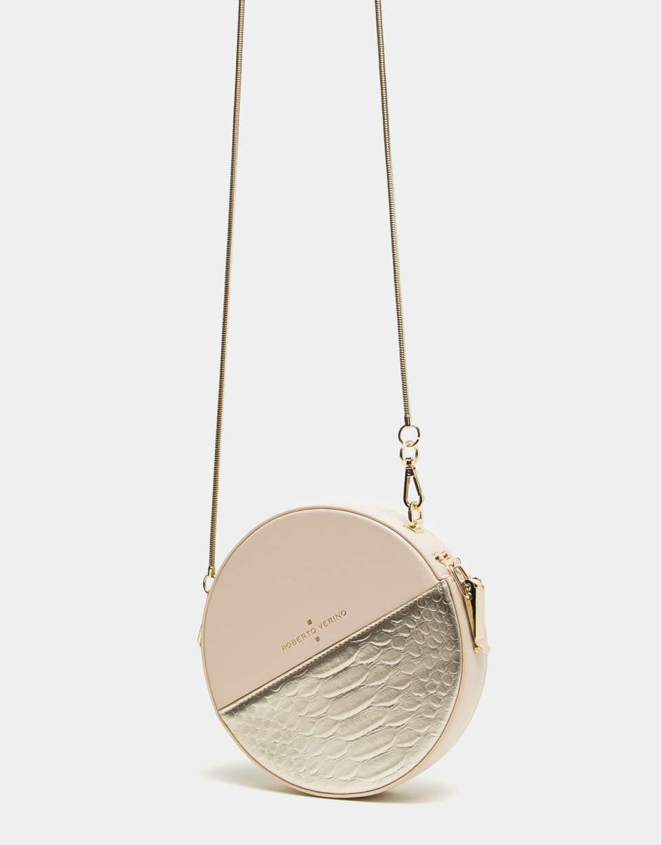 Round alligator embossed Cookie bag with Gold Chiaro