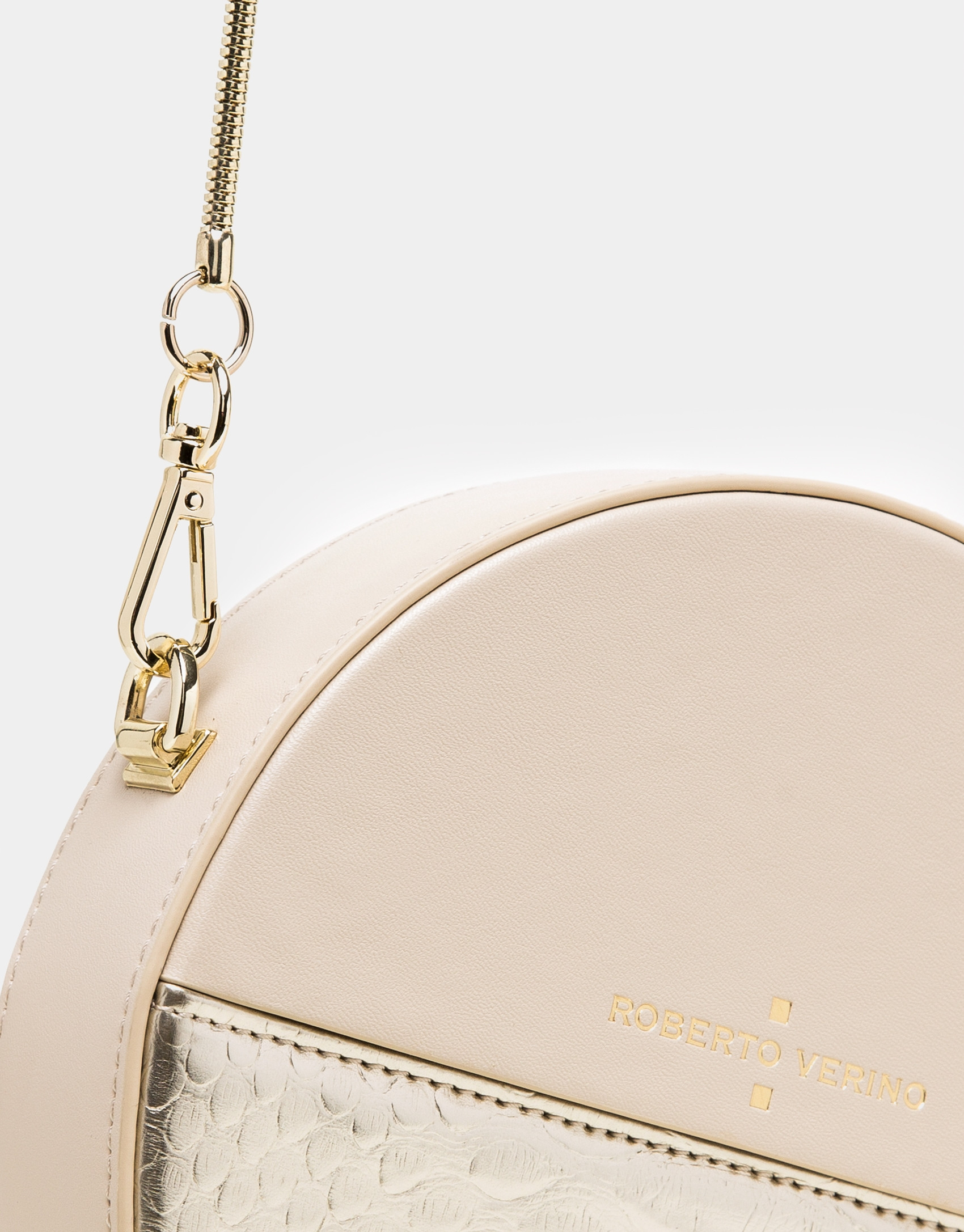 Round alligator embossed Cookie bag with Gold Chiaro