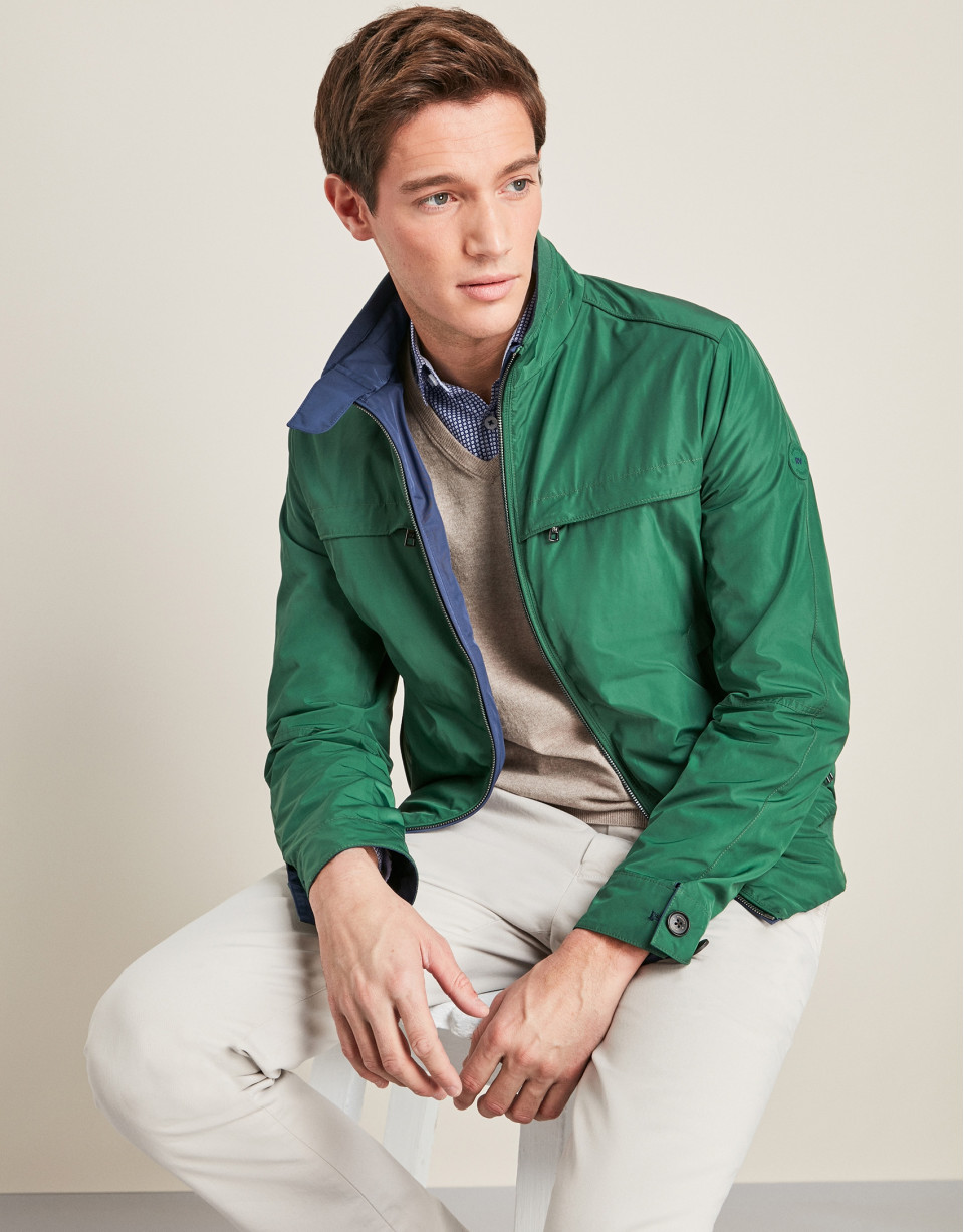 Navy blue/green reversible bomber jacket