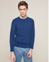 Blue structured sweater with round neck