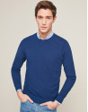 Blue structured sweater with round neck