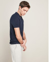 Navy blue, pearl stitched, structured tricot t-shirt