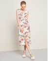 Red floral print, double-breasted dress