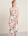 Red floral print, double-breasted dress