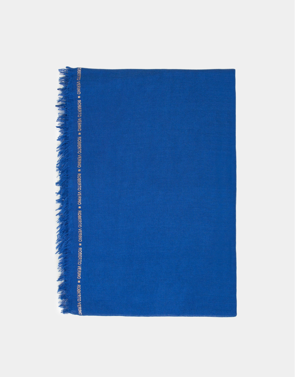 Foulard liso azul con remate de logos