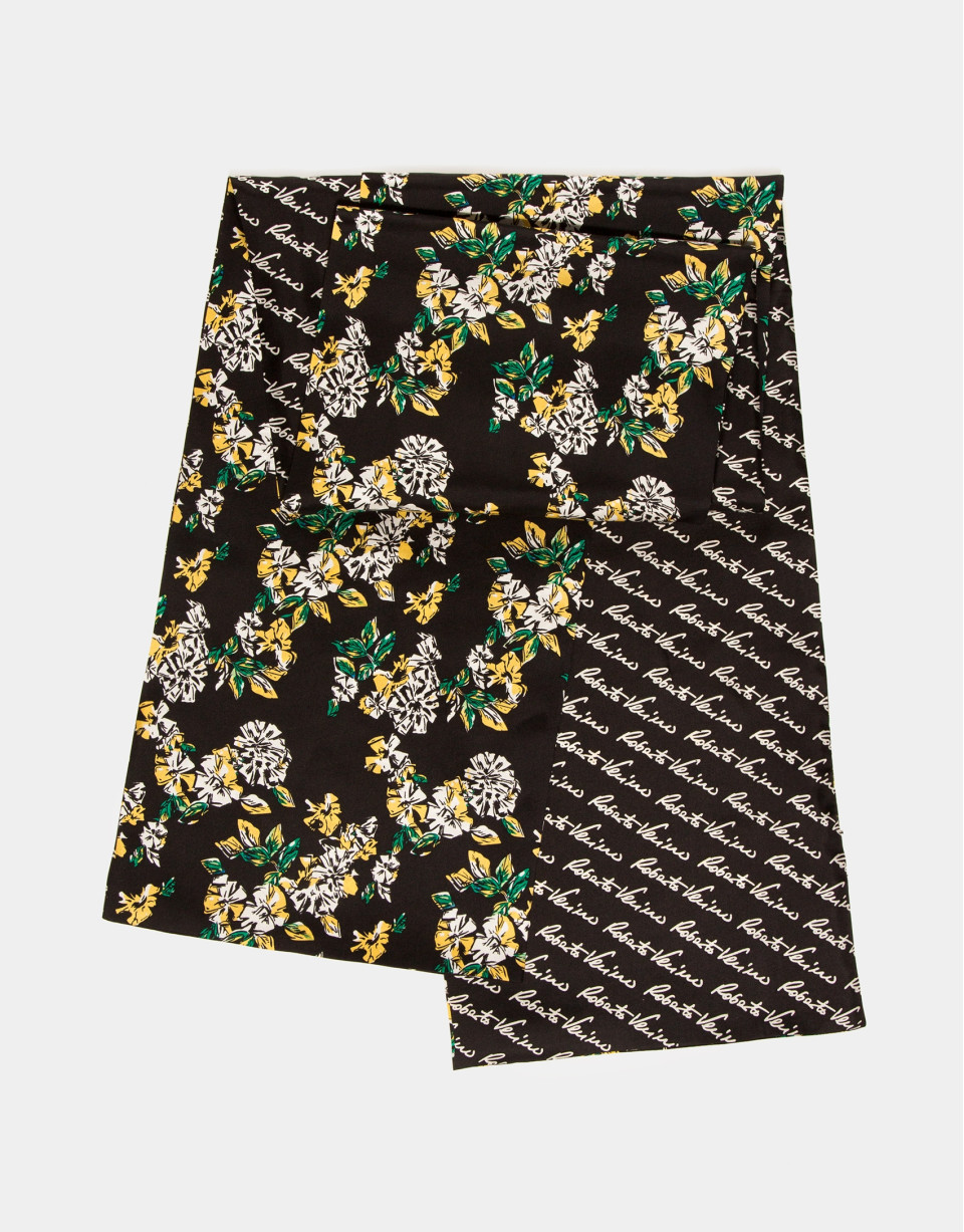 Reversible print silk signature scarf with floral print