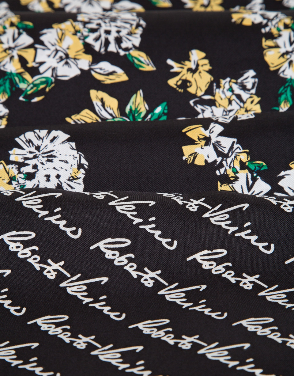 Reversible print silk signature scarf with floral print