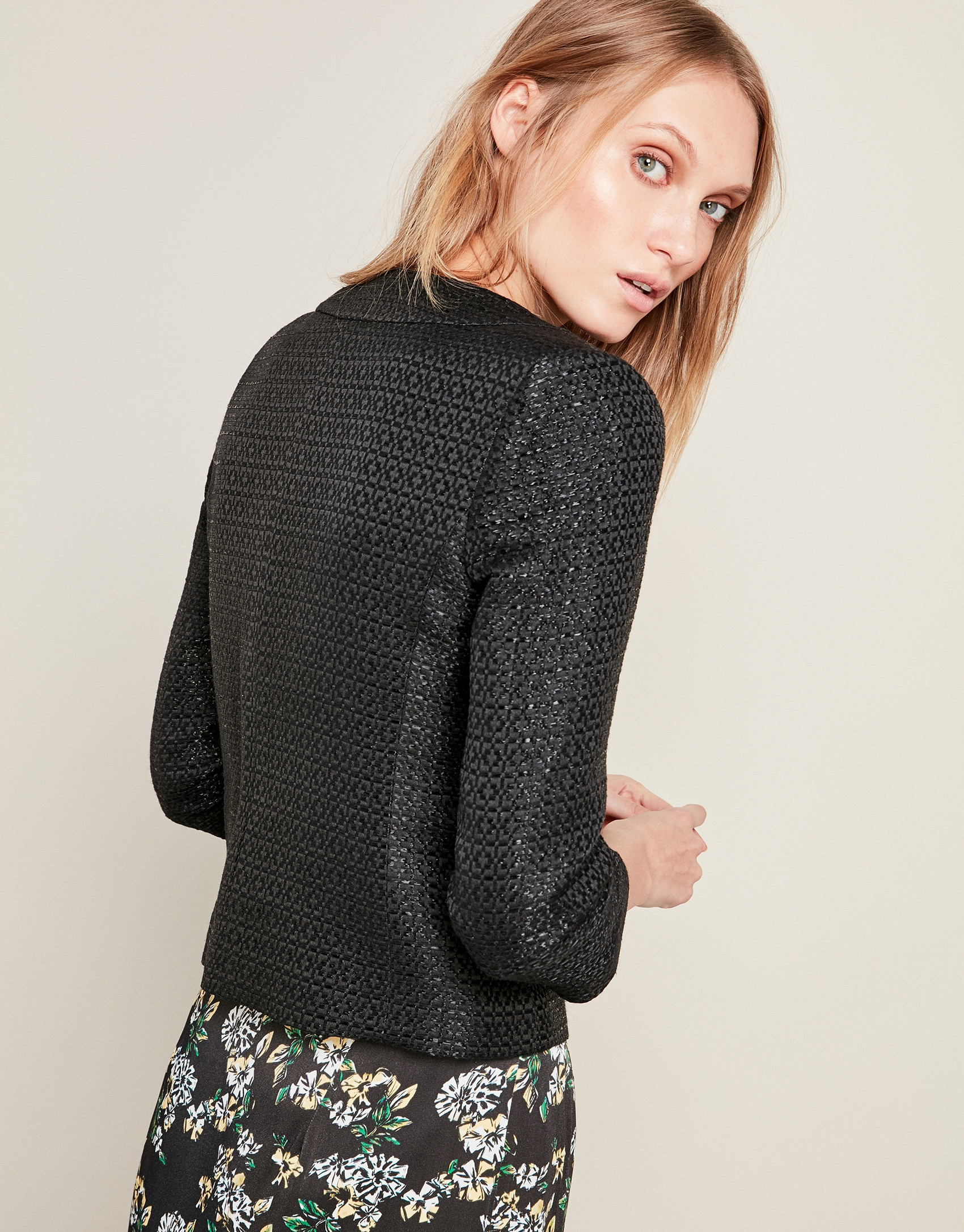 Short black jacquard jacket