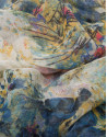 Blue and yellow floral print with linen/wool/silk scarf