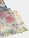 Foulard lino/lana/seda estampado floral azul y amarillo