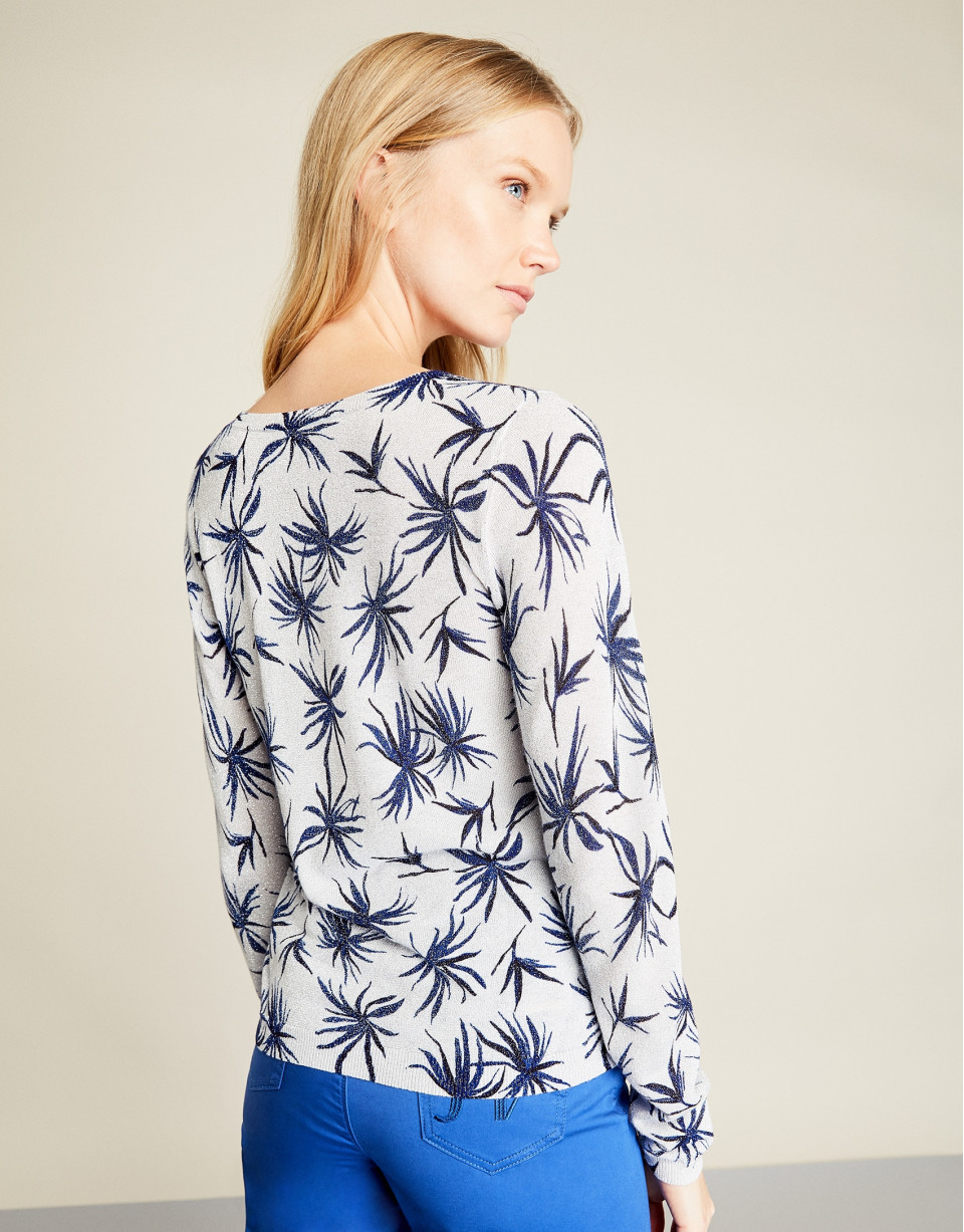 Blue floral print t-shirt with glitter