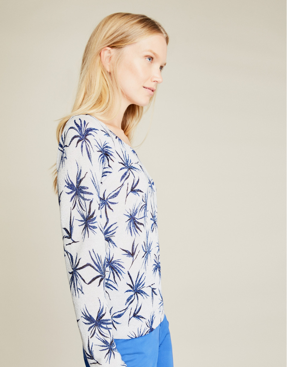 Blue floral print t-shirt with glitter