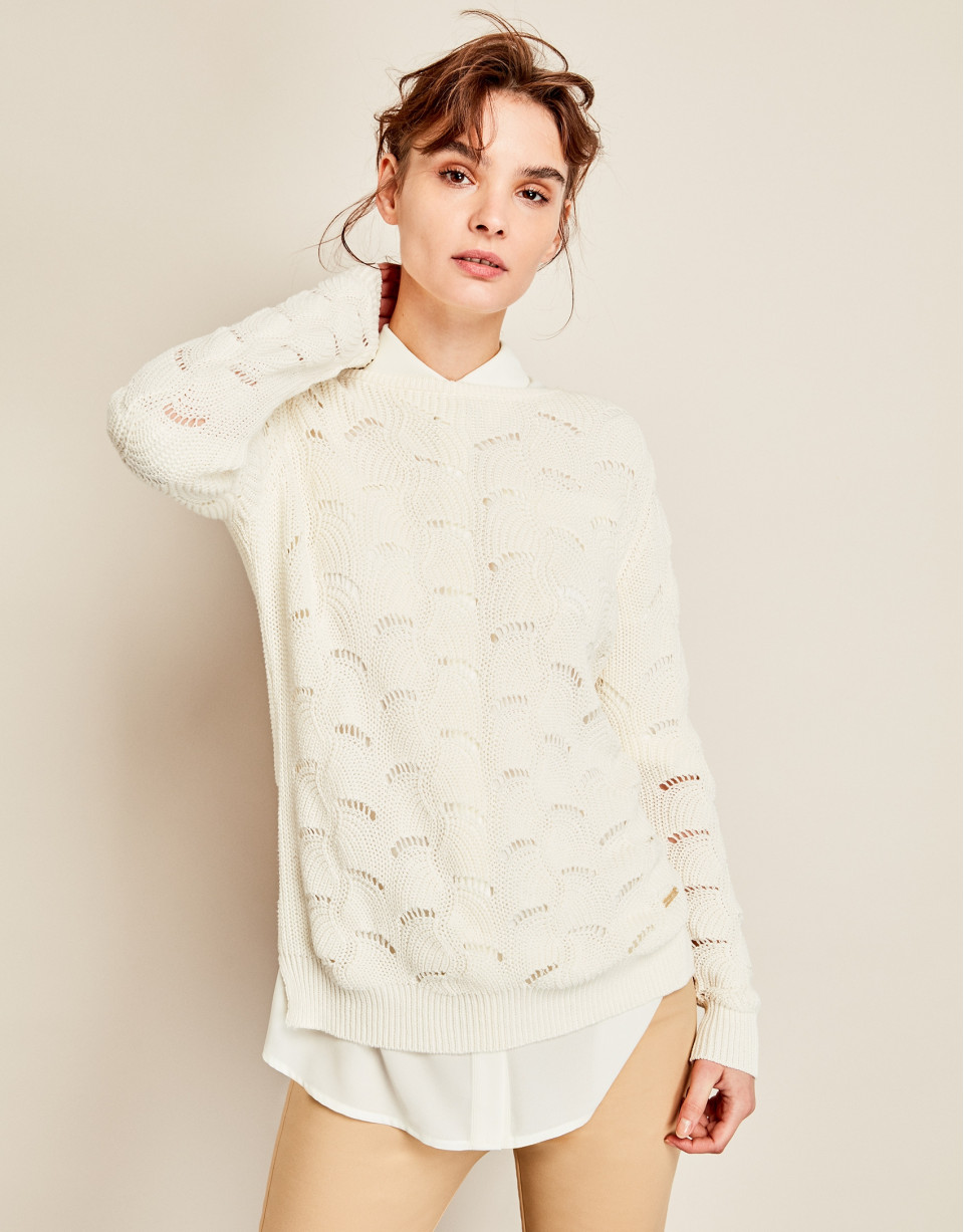 Beige openwork sweater