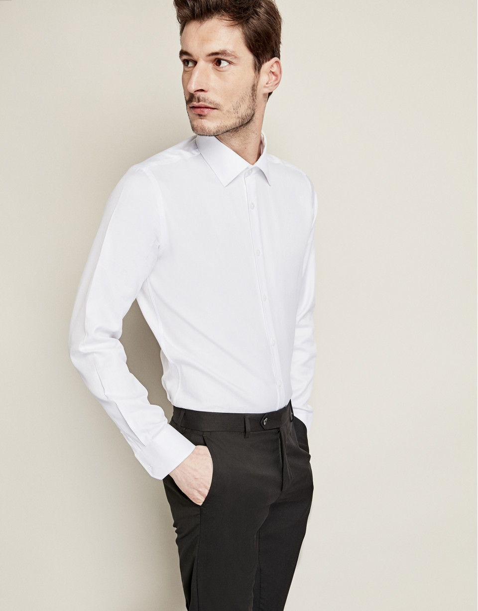 Camisa vestir algodón falso liso blanco