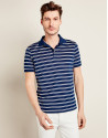 Blue cotton t-shirt with white stripes