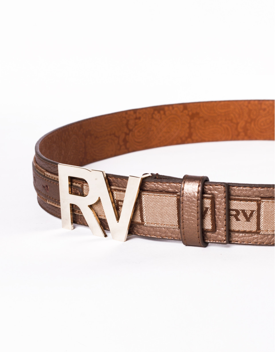 Cinturón en piel Jacquard y hebilla RV