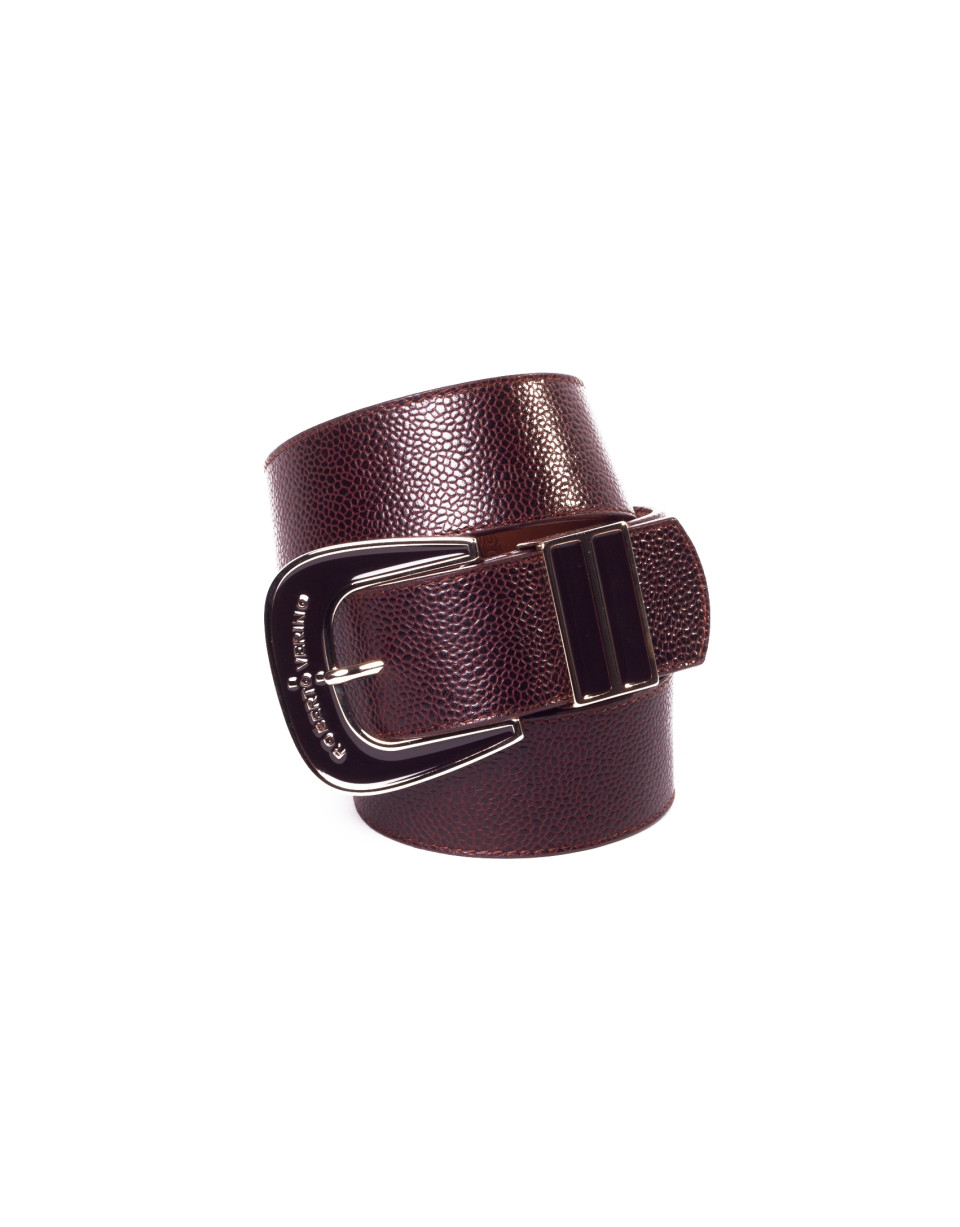 Brown leather belt with enamel buckle 