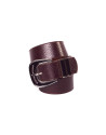 Brown leather belt with enamel buckle 